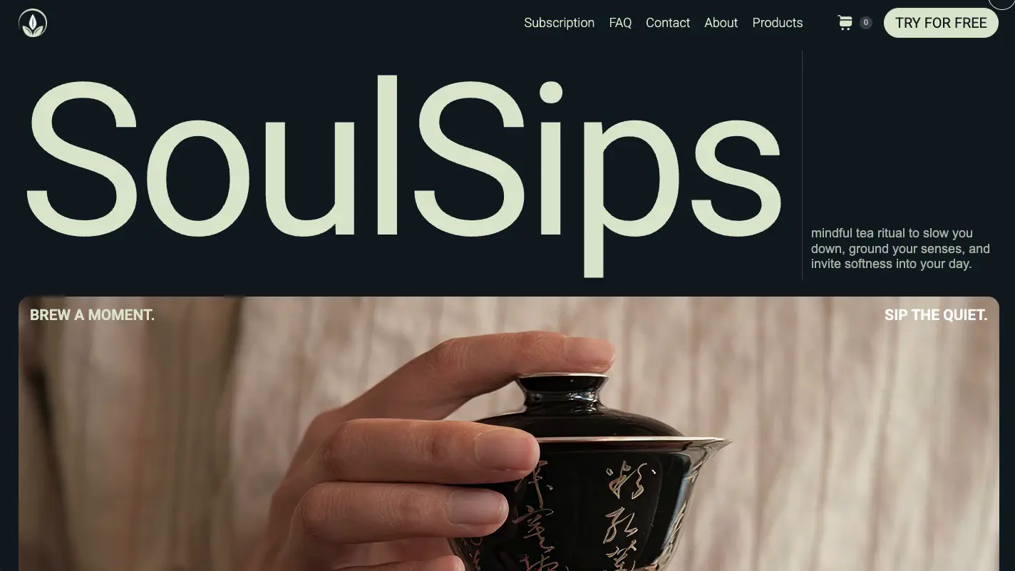 Masthead : la marque SoulSips en très gros caractères sur fond sombre.